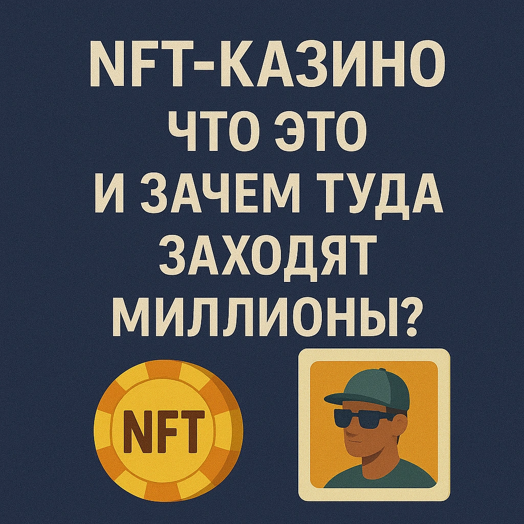 Фишка с надписью NFT и цифровой аватар на фоне заголовка «NFT-казино: что это и зачем туда заходят миллионы?»