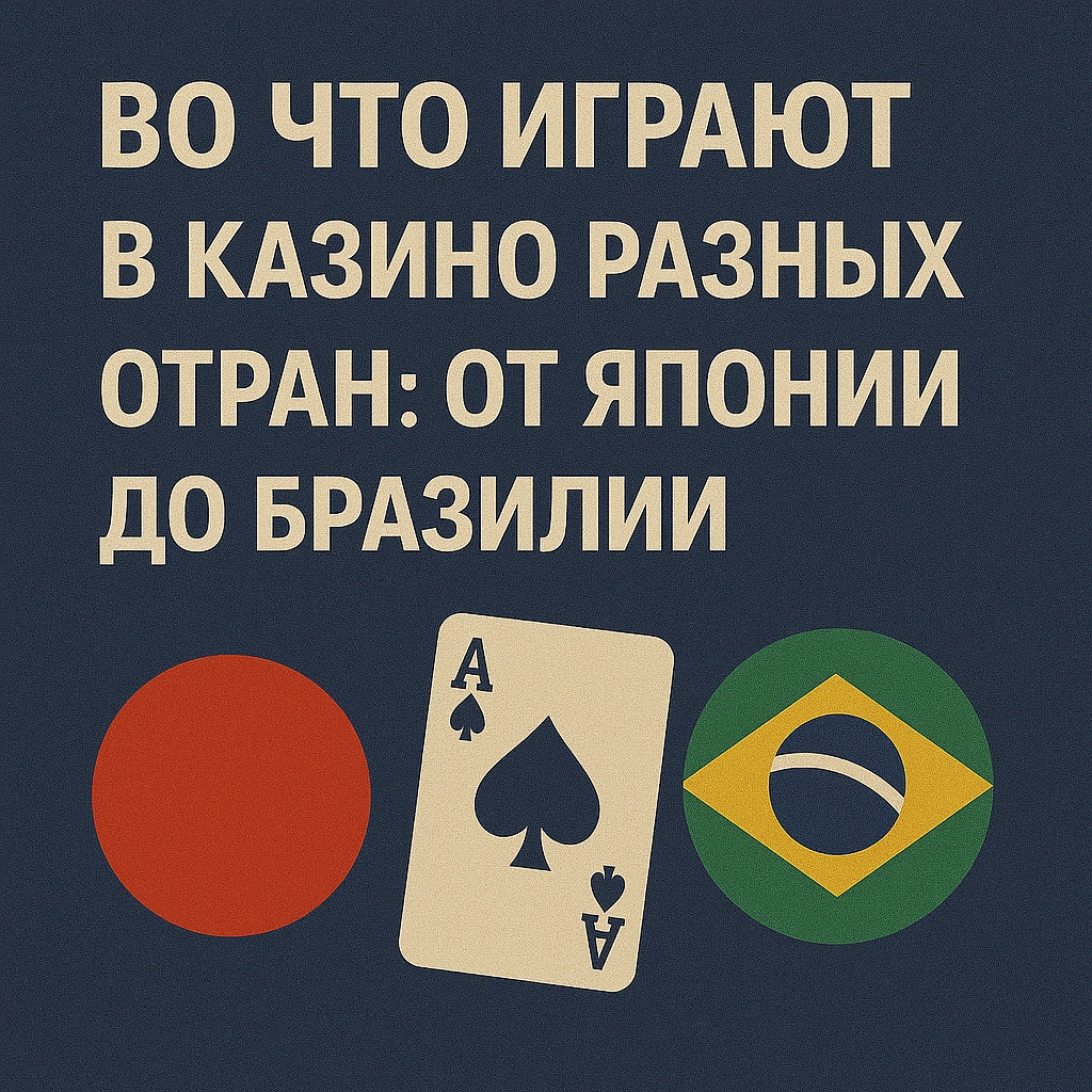 Карта туза между флагами Японии и Бразилии на фоне заголовка «Во что играют в казино разных стран: от Японии до Бразилии»